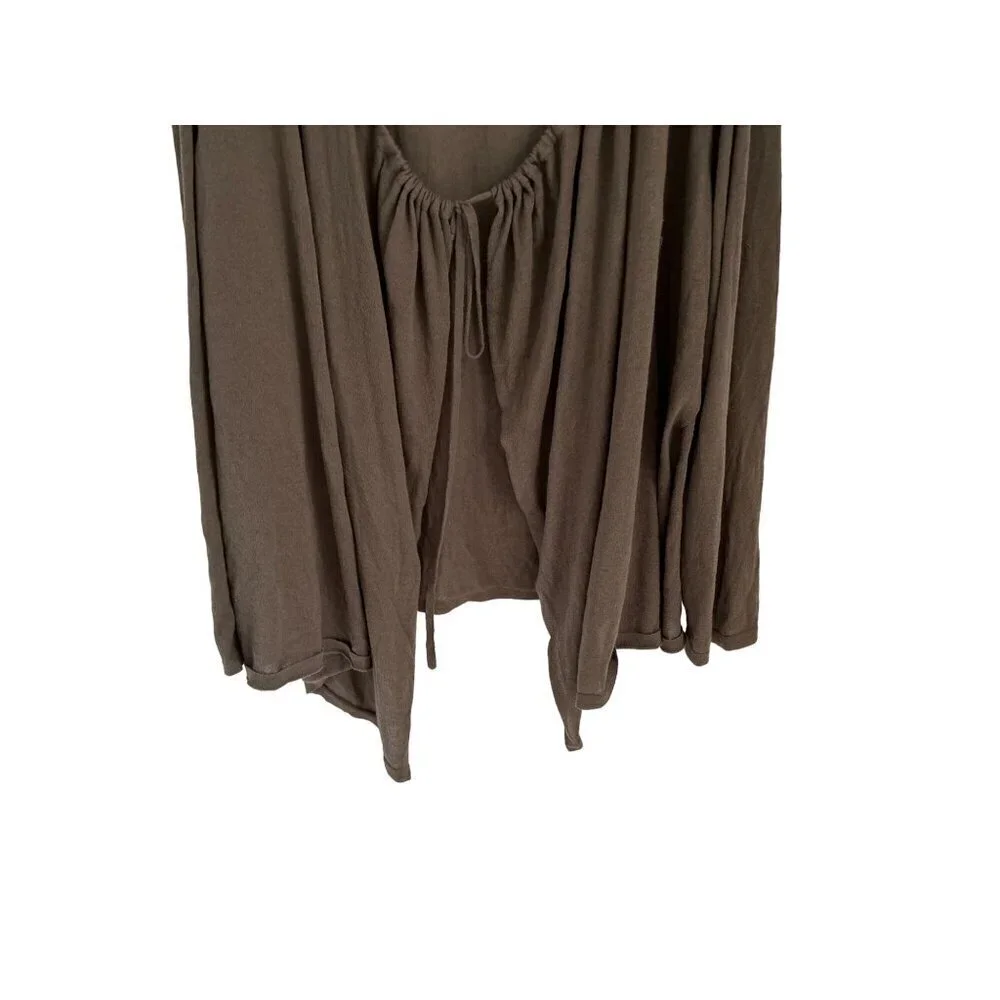 LORD & TAYLOR Cardigan Cotton Knitted Fronts Tied Open Fronts High-Low Beige Siz